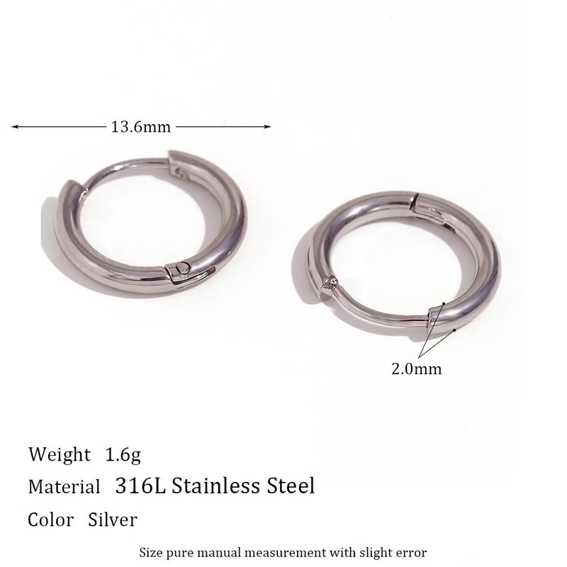 1 Pair Minimalist Round Solid Color Plating Inlay 304 Stainless Steel Zircon 18K Gold Plated Hoop Earrings
