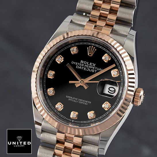 Rolex Datejust Black Dial Diamond Rose Bezel Replica