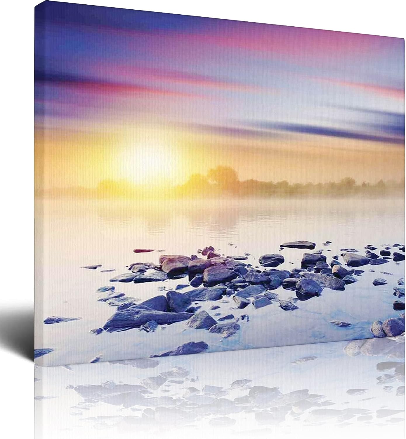 Landscape Canvas Wall Art Pictures for Living Room,Summer Sunset River Aurora,Wall Decoration Decor Office Picture Framed Artwork Decor for Home Bedroom Decoration,Multicolor - 16x24 Inch 16x24 Inch