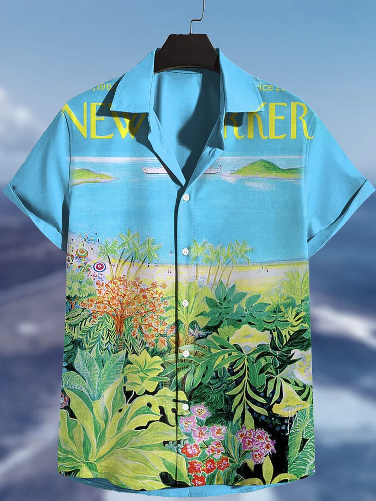 Men's Vacation Tropical Plants Illustration Print Shirt