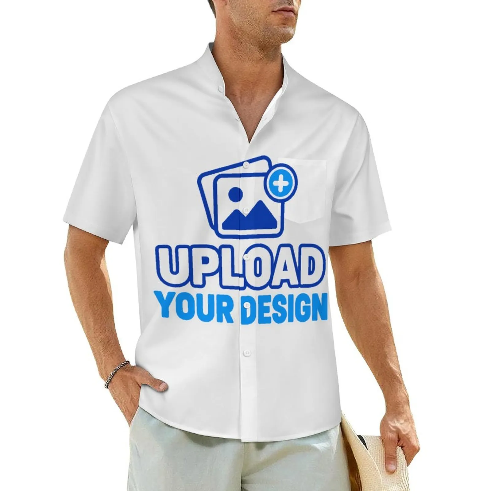Men's Stand Up Collar Short Sleeve Shirt custom product view 8