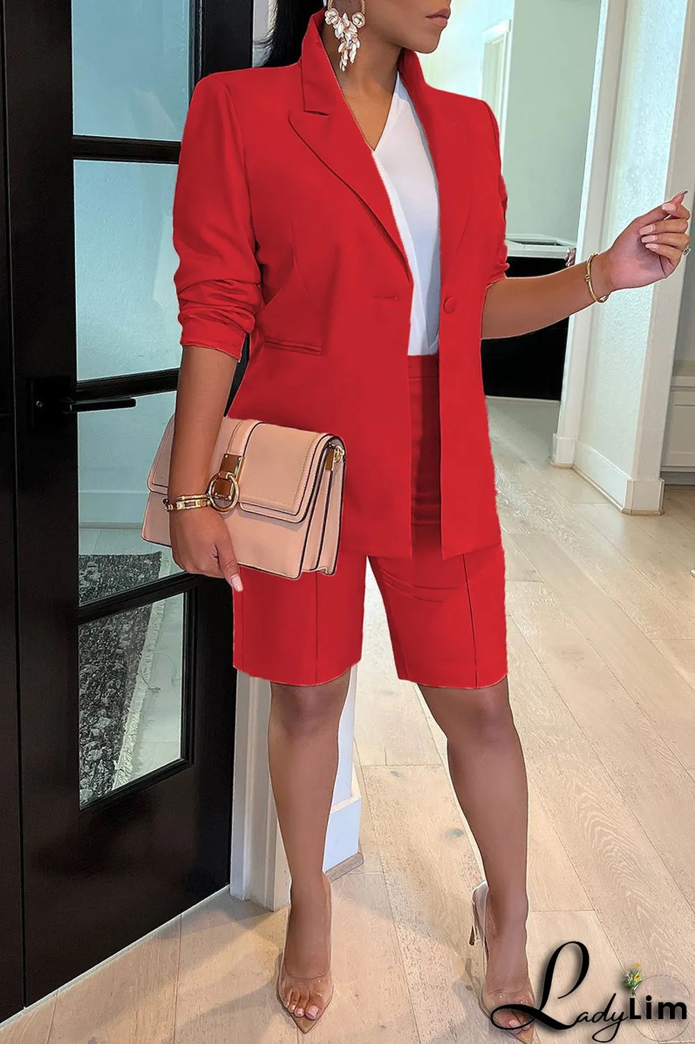Blue Fashion Casual Solid Basic Turndown Collar Long Sleeve Two Pieces