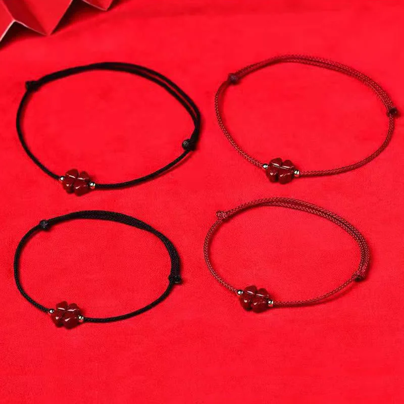 Cinnabar Red String Four Leaf Clover Blessing Bracelet
