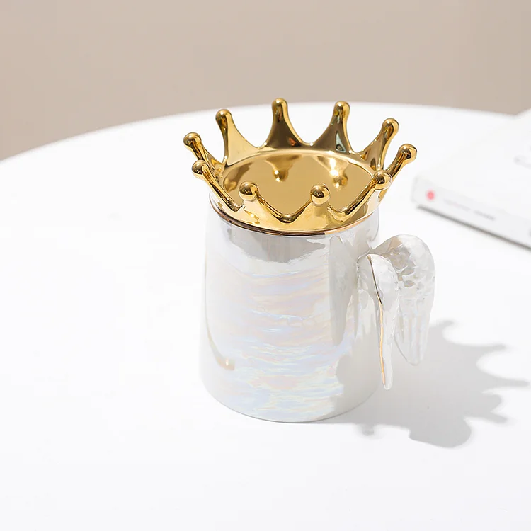 Golden Angel Wings Ceramic Mug - Crown Cover Colorful Mug Coffee Cup - Appledas