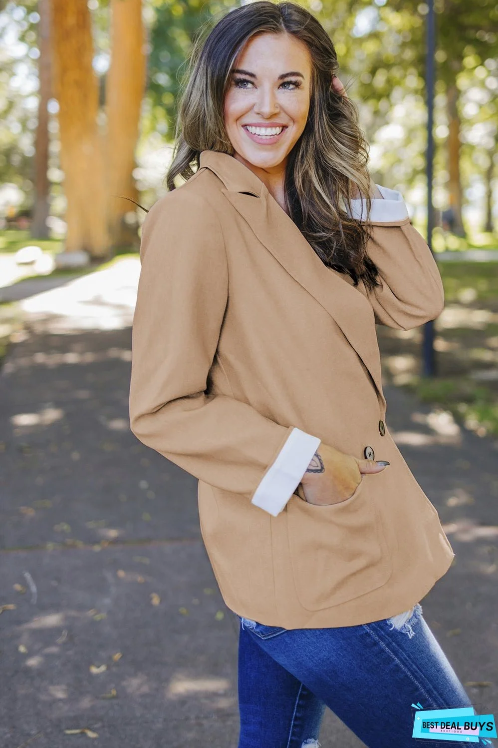 Buttoned Lapel Collar Blazer