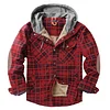 Men's Thicken Plaid Shirt Fleece-Lined Plus Size Windproof Hooded Jacket Coat