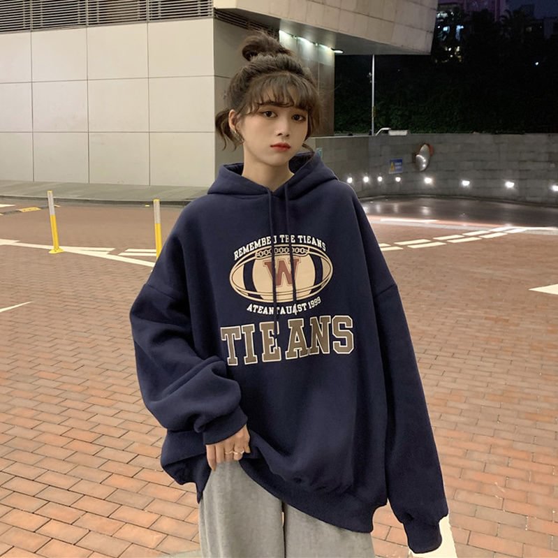 Printed Hoodies Women Casual All-match Students Hooded Tops Fashion Vintage Thicken Warm Harajuku High Street Teens Hot Sale Ins