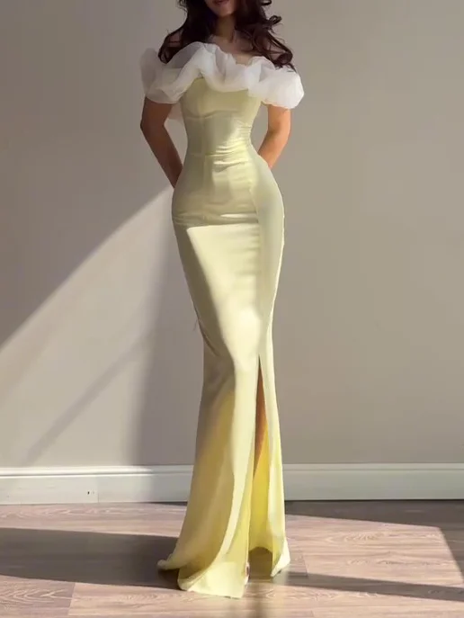Yellow Off-the-shoulder Slit Bodycon Dress