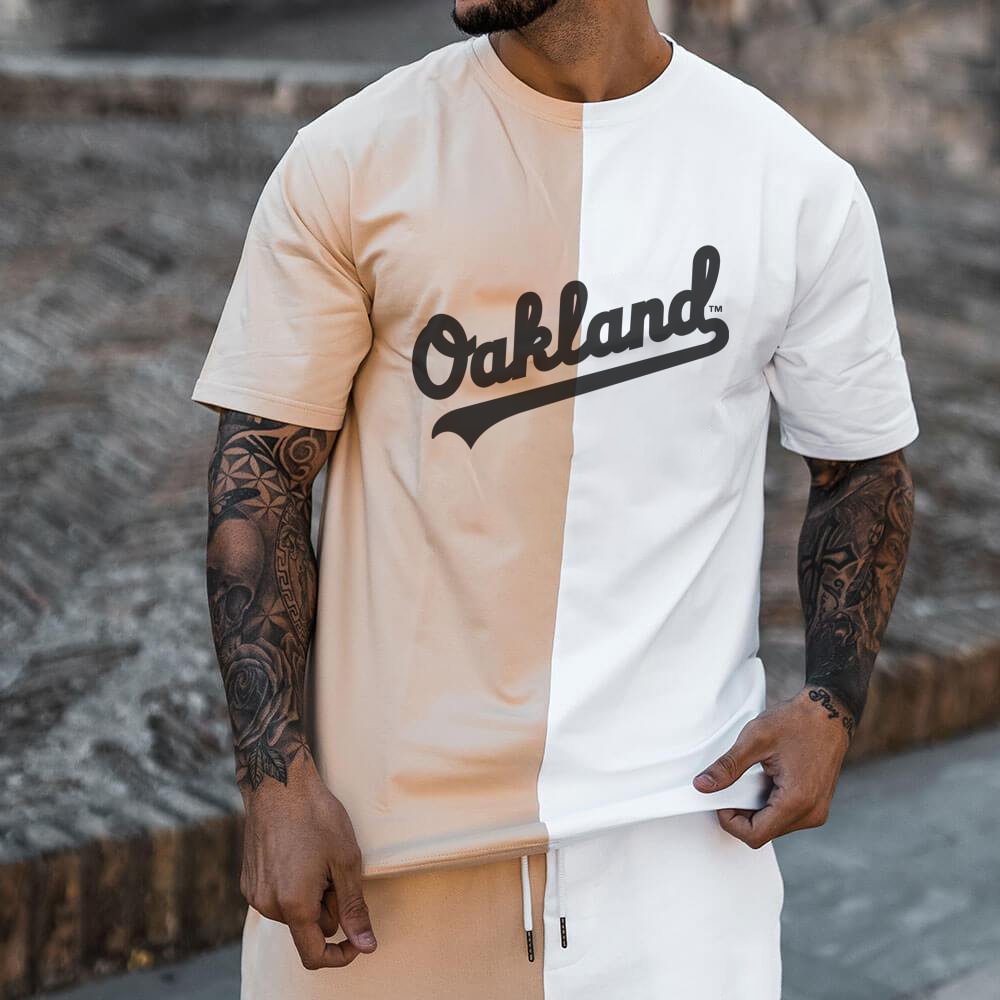 Oakland Colorblock Round Neck Short-sleeved T-shirt、、URBENIE