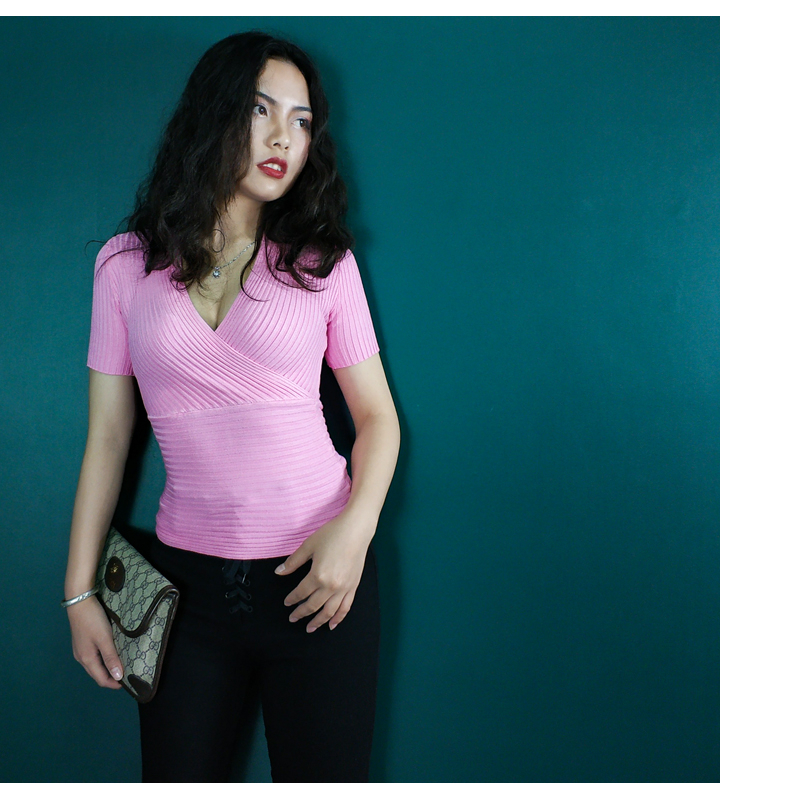 Threefruit costumes for women hot sexy Knit Sweaters Women 2025 Pullovers Ladies Sexy Low-cut Pull Femme Well Elastic Woman Sweater Summer T-shirts Crop Tops
