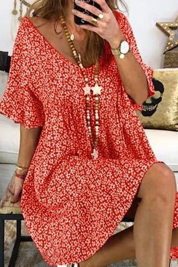 Boho Floral Pattern Bell Sleeve Dress