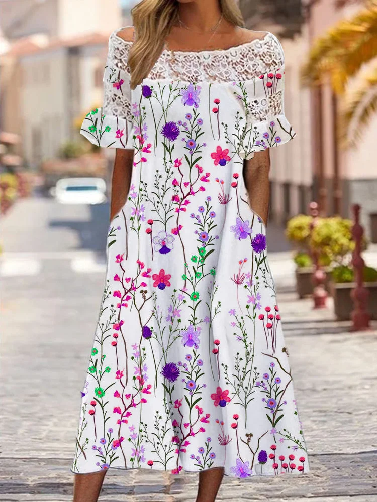 Women's Short Sleeve Scoop Neck Floral Print Casual Dress