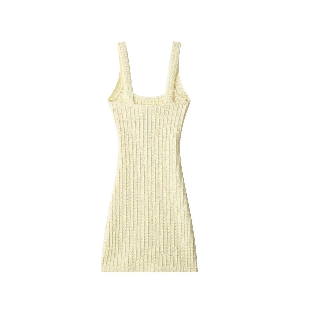 Nigikala Nigikala New Women's Elastic Knitted Button Dress With Short Dress 5063343