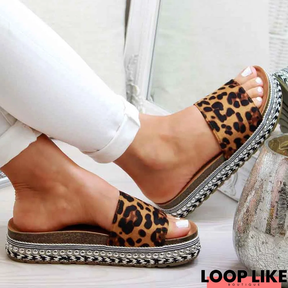 Women Comfy Leopard Summer Slipper