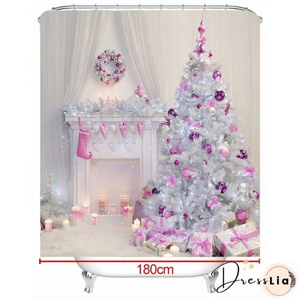 Fairy Tale Christmas Theme Shower Curtain Set Bathroom Decoration Waterproof Toilet Cover