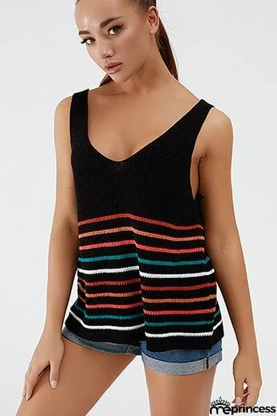 Striped V-Neck Wide Strap Tank