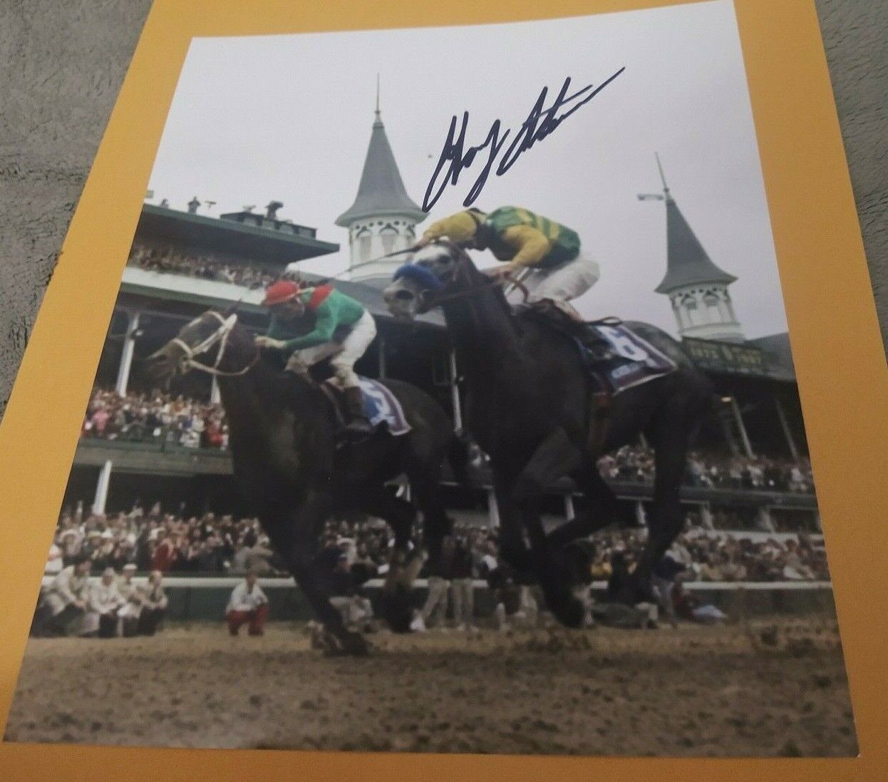 GARY STEVENS SILVER CHARM SIGNED 1997 KENTUCKY DERBY 8x10 HORSE RACING Photo Poster painting