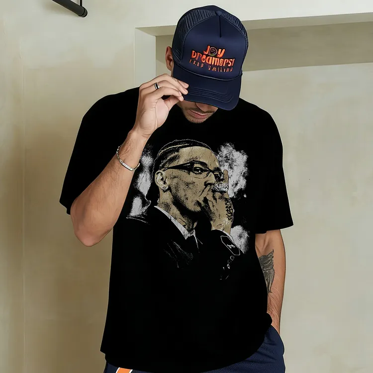 Joy Dreamers Keep Smiling With Smoking Man And Smoke Effect Printed Men's T-shirt