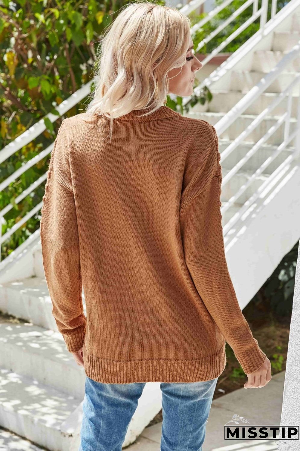 Pom-Pom Drop Shoulder Ribbed Trim Sweater