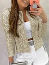 Fashion Sequinned Solid Color Round-Neck Long Sleeves Jacket