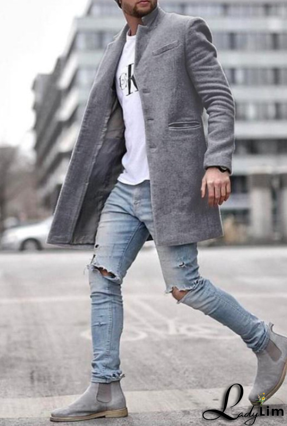 Black Fashion Solid Pocket Buckle Turndown Collar Outerwear