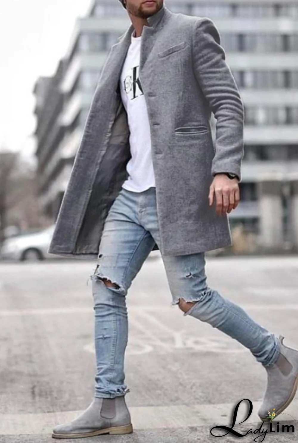 Black Fashion Solid Pocket Buckle Turndown Collar Outerwear