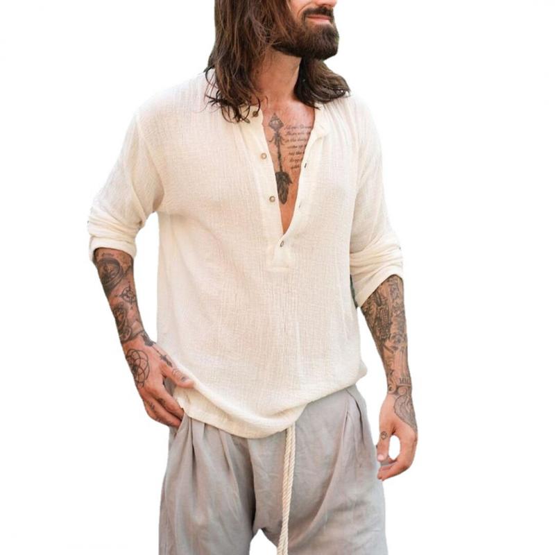 Men's Loose Casual Stand Collar Long Sleeve Shirt