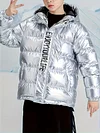 Kid Boys Letters Print Hooded -padded Jacket Metallic Warm Coat