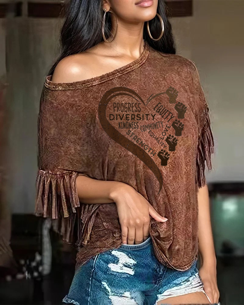 Melanin Strength Loose Tassel Casual T-shirt