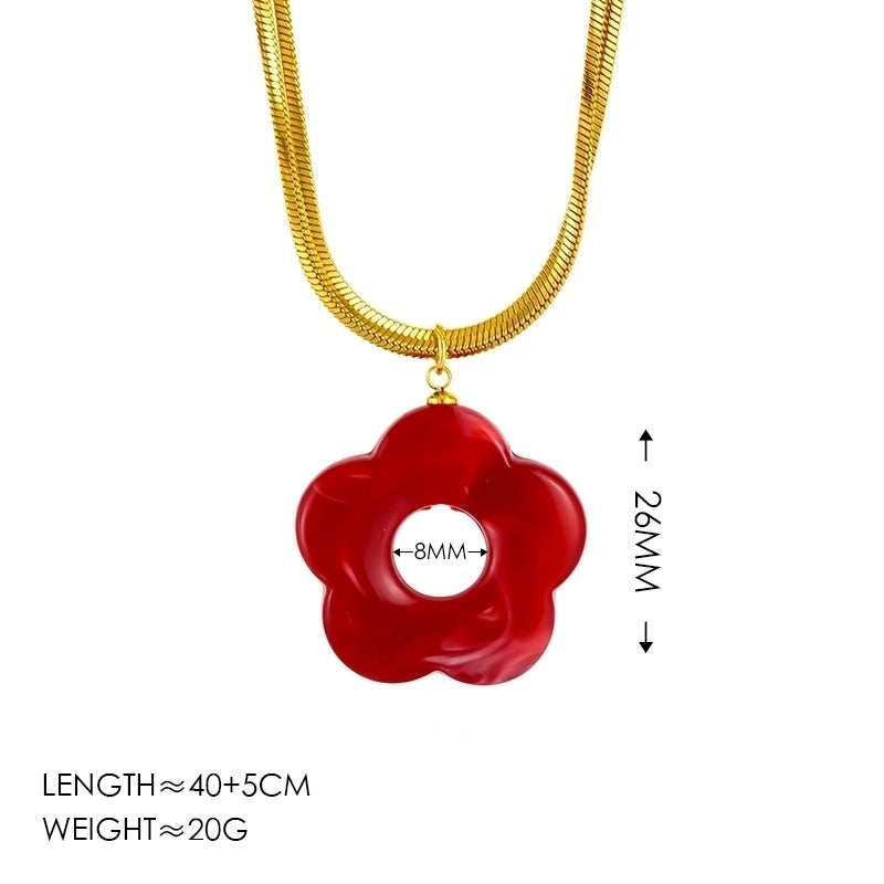 Vintage Style Minimalist Flower 304 Stainless Steel 18K Gold Plated Plating Pendant Necklace