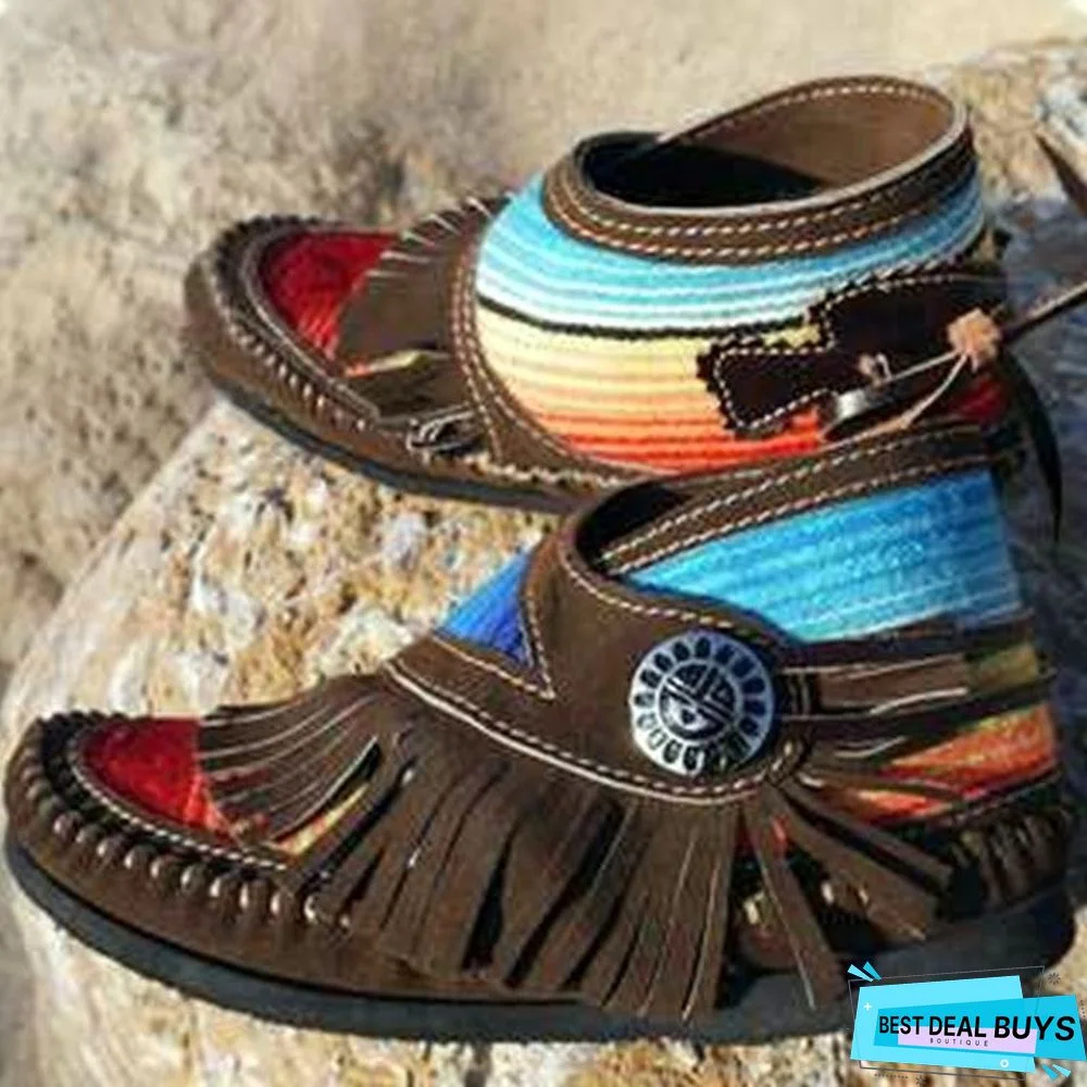 Color Matching Tassels Hook and Loop Martin Boots Plus Size Short Boots Women