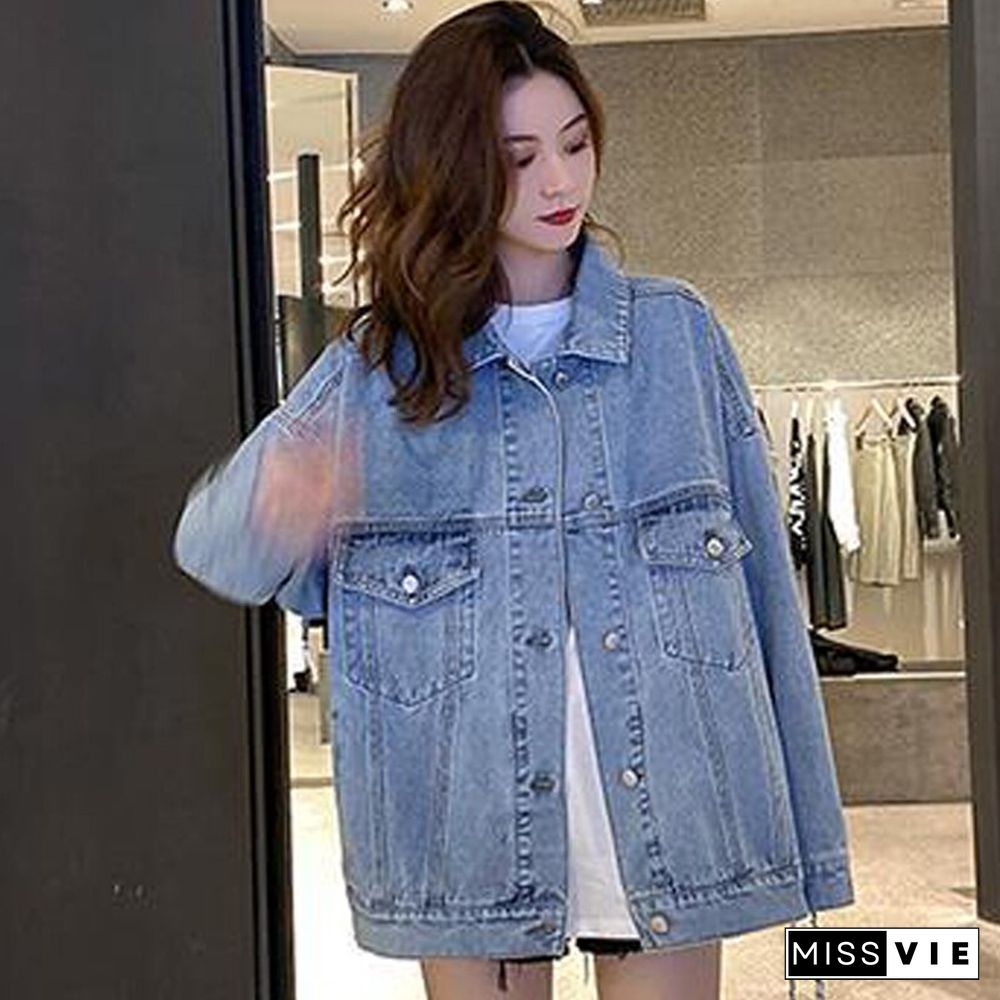 Autumn Cotton Denim Jacket Women Loose Casual Jeans Coats Patchwork Lady Outwear Korean