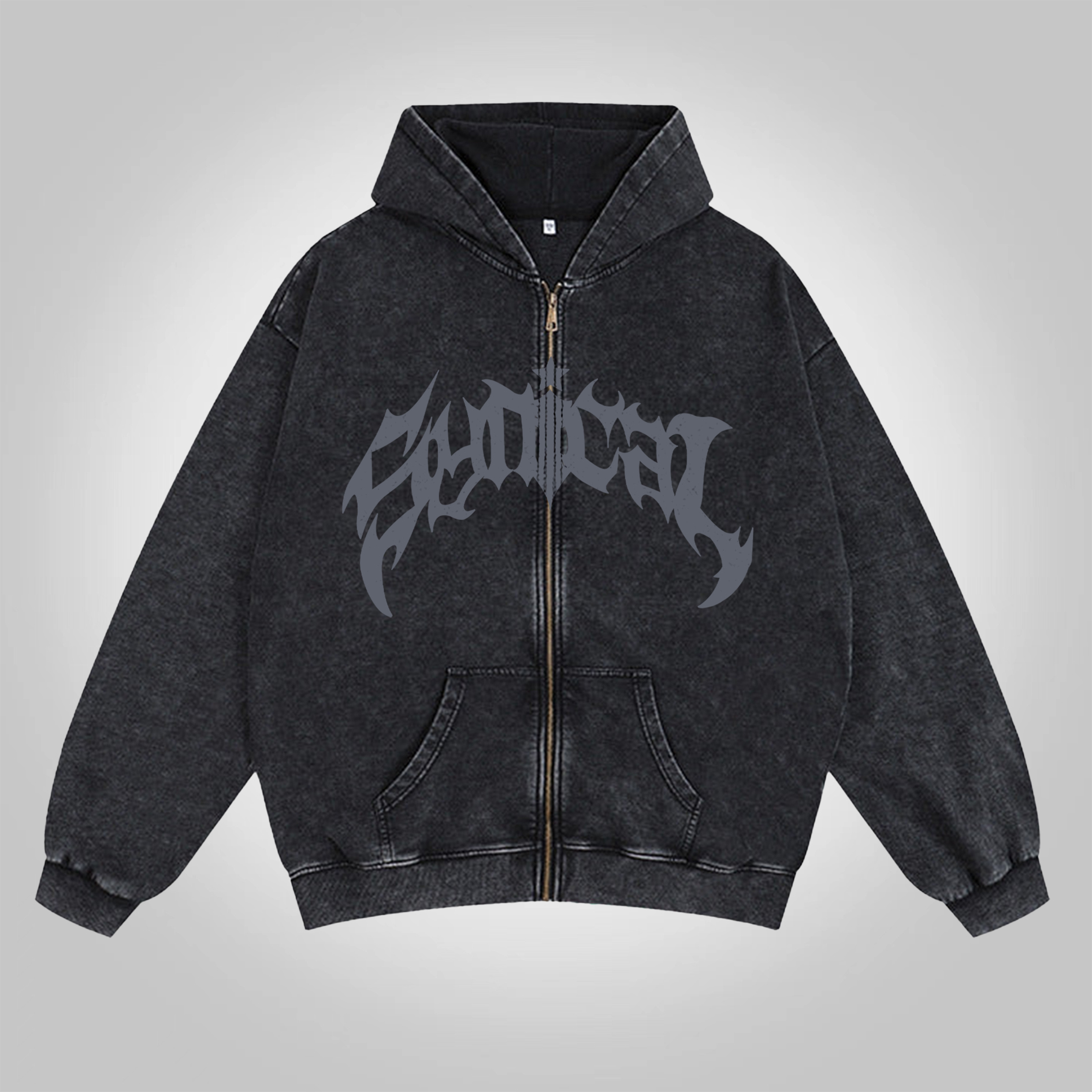 Puff Print Sun Faded Reborn Graphic Zip Up Hoodie - SOPULA