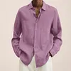 Gioiacombo&trade; Camicia da uomo in cotone e lino a tinta unita sciolta nuova