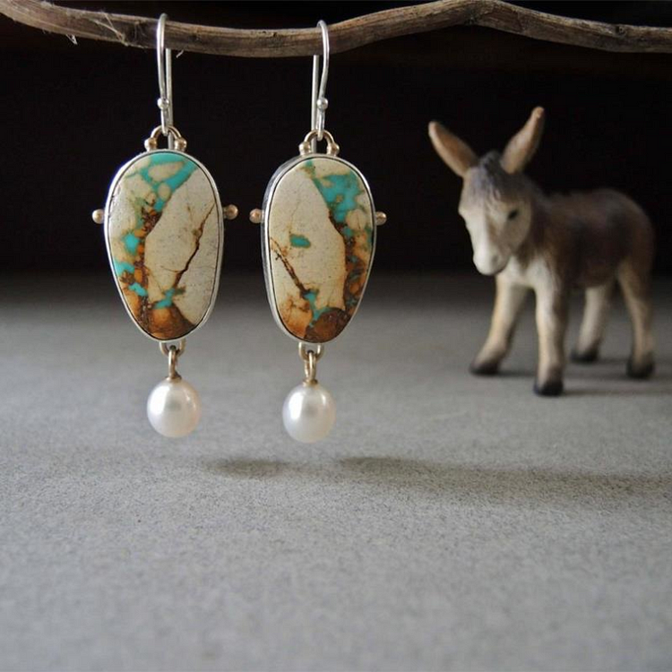 Creative Ethnic Wind Turquoise And Pearl Earrings
