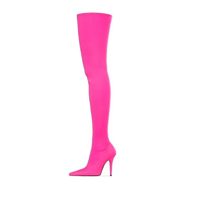 Women's Y2K Hot Pink Thigh High Stretch Boots |FSJ Shoes