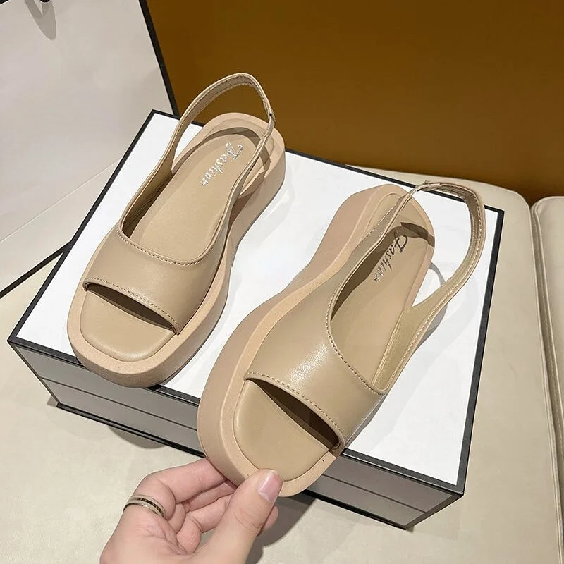 Breakj Women's Sandals 2022 Summer New Fashion Shoes Elegant Flat Sandals Women Genuine Leather Simple Platform Roman Sandals for Women