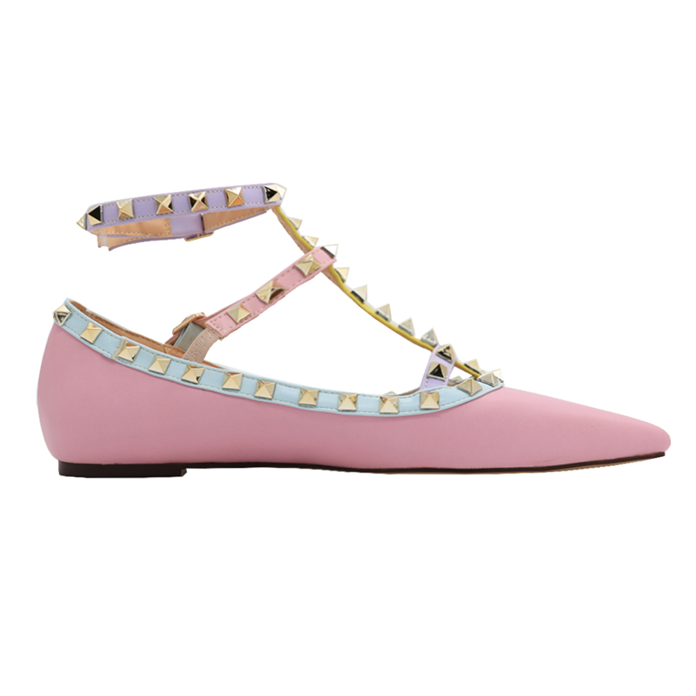 Women's Flats With Double Buckles Fashion Sexy Rivets Rockstud Daily Pointed Toe Ballet Matte Shoes-vocosishoes
