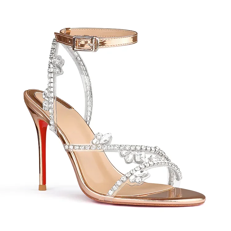 100mm Spotlight Wavy Straps Sandals Red Bottom Stilettos Rhinestones Sandals  VOCOSI VOCOSI