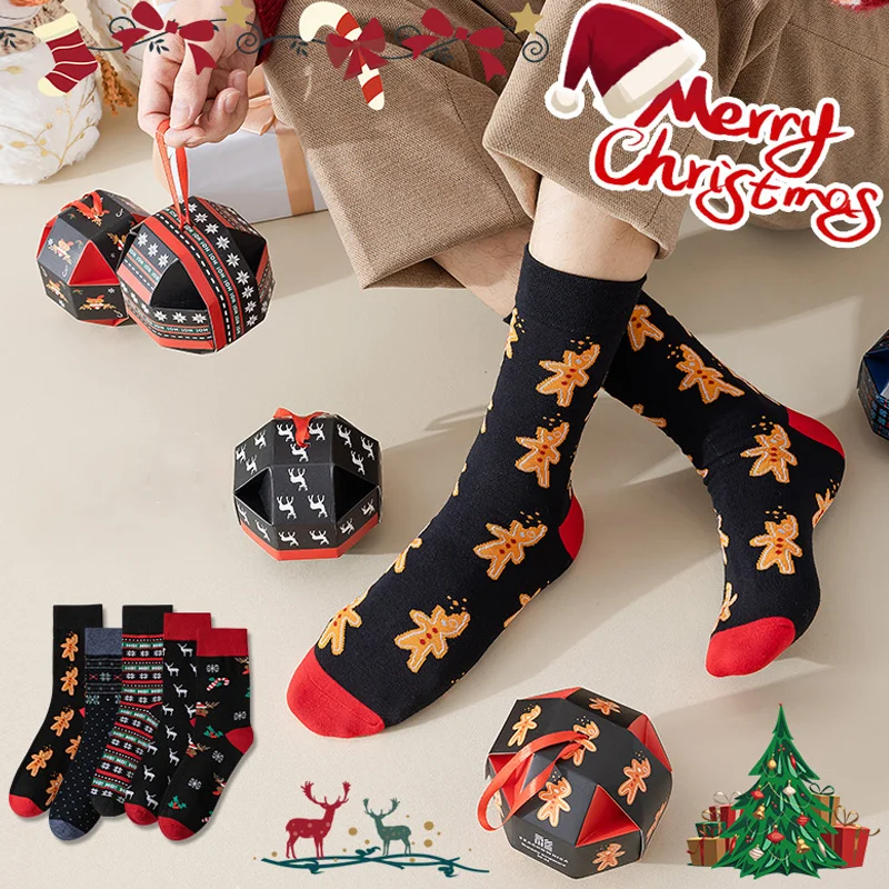 Christmas Autumn And Winter Gift Box With Cartoon Pattern Unisex Mid-Calf Socks