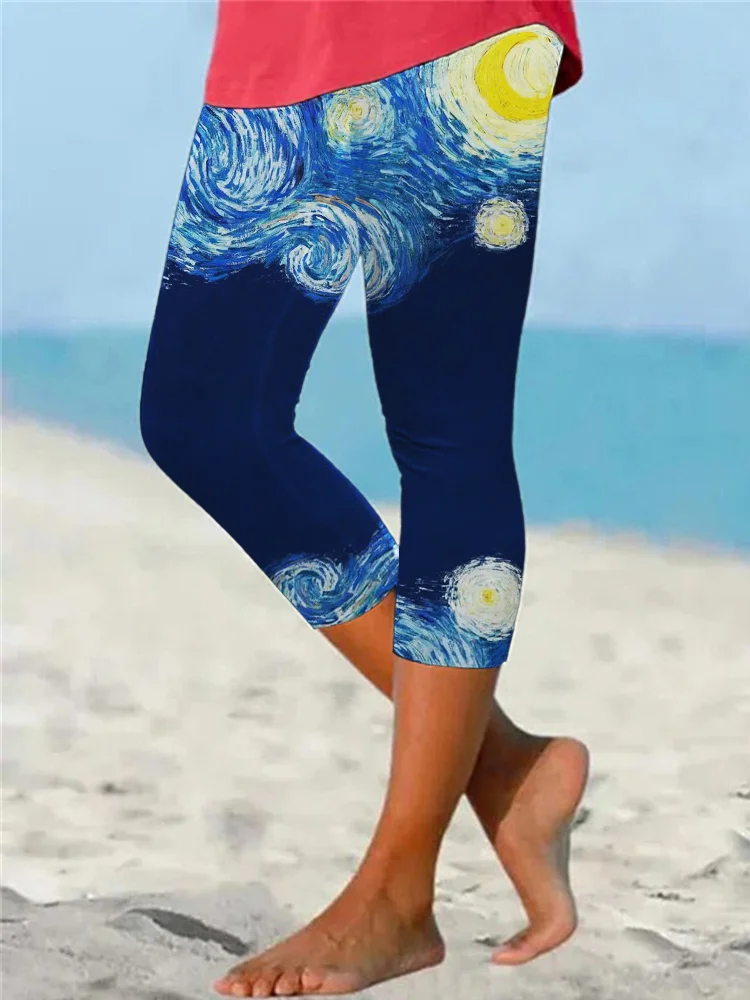 Starry Night Inspired Graphic Cropped Leggings