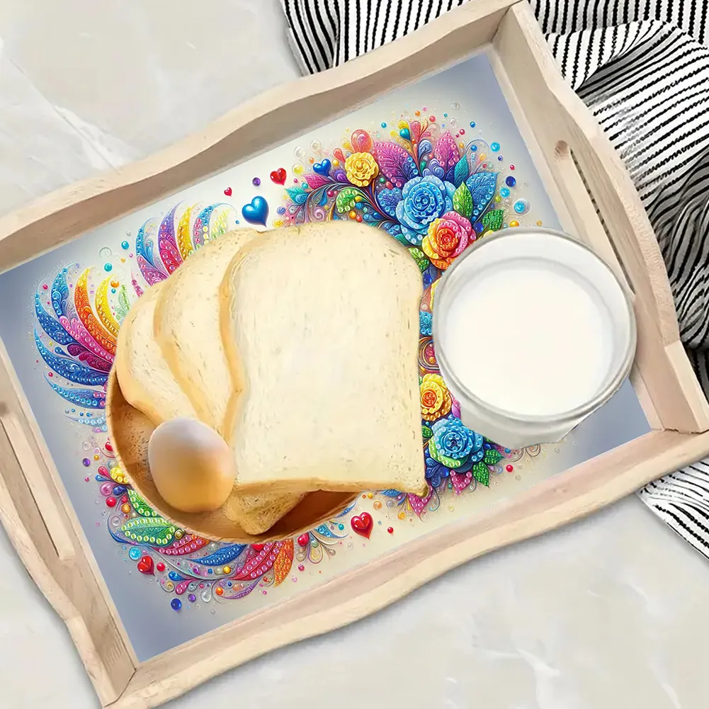 Wooden Colorful White Pigeon 5D DIY Diamond Painting Tray Art Craft with Handle