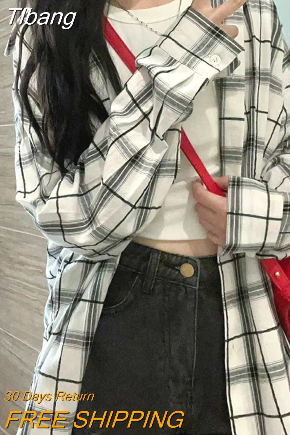 Tlbang Plaid Shirt Women Korean Style Long Sleeve Top Female Autumn Casual Loose Shirts Lady Elegant Single Breasted Blouse