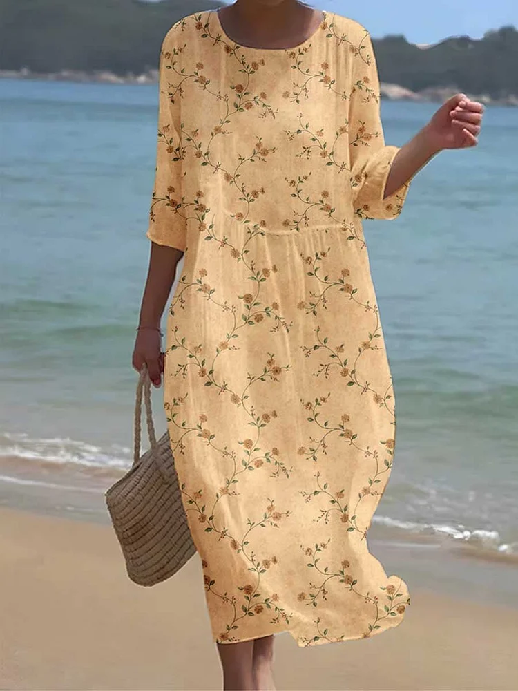 Women's Elegant Beach Resort Floral Pattern Flowing Dress