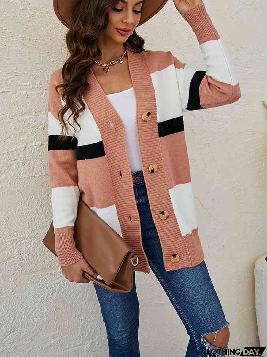 Color Block Button Down Cardigan
