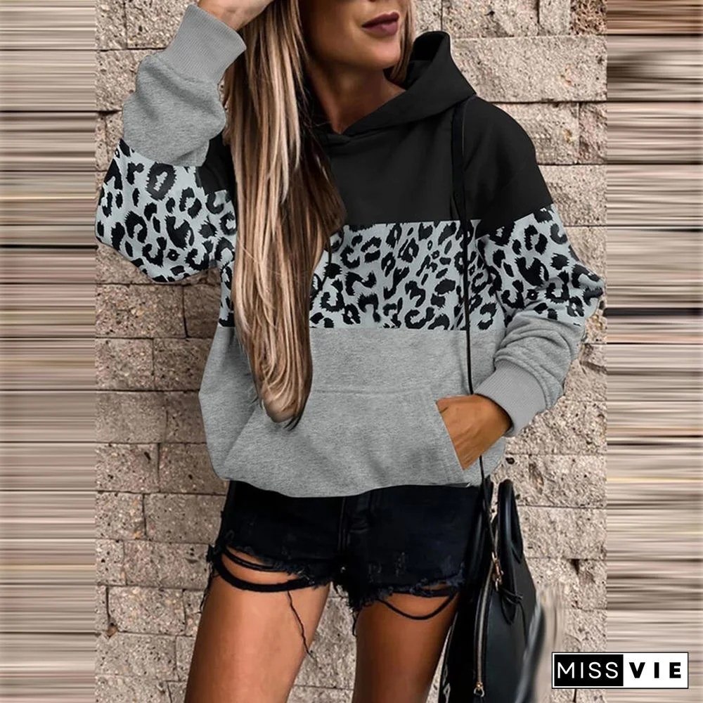 Autumn Elegant Loose Hooded Sweatshirts Women Casual Long Sleeve Pockets Hoodie Winter Fashion Striped Patchwork Pullovers Tops