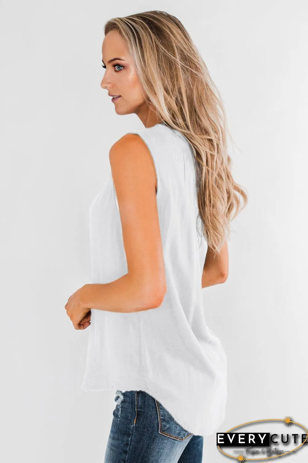 White Larger Than Life Neck Tie Tank Top
