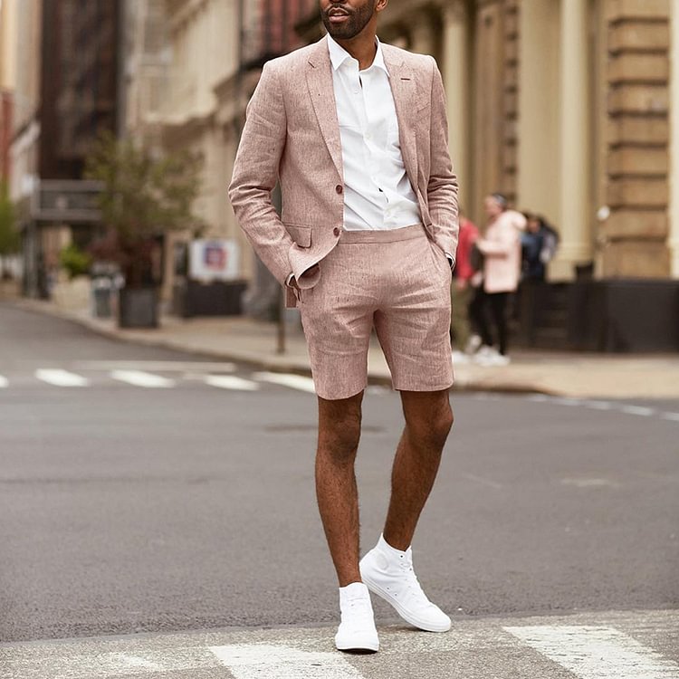 BrosWear Men'S Fashion Summer Blazer And Shorts Two Piece Set