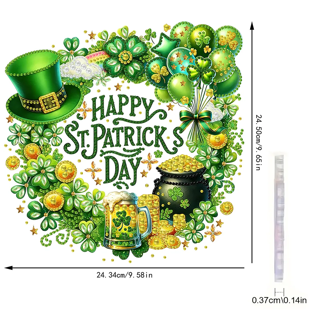 St Patricks Wreath DIY 2D Flat Acrylic Diamond Painting Kits 5D Diamond Art Painting Window Pendants for Home Garden Wall Decoration