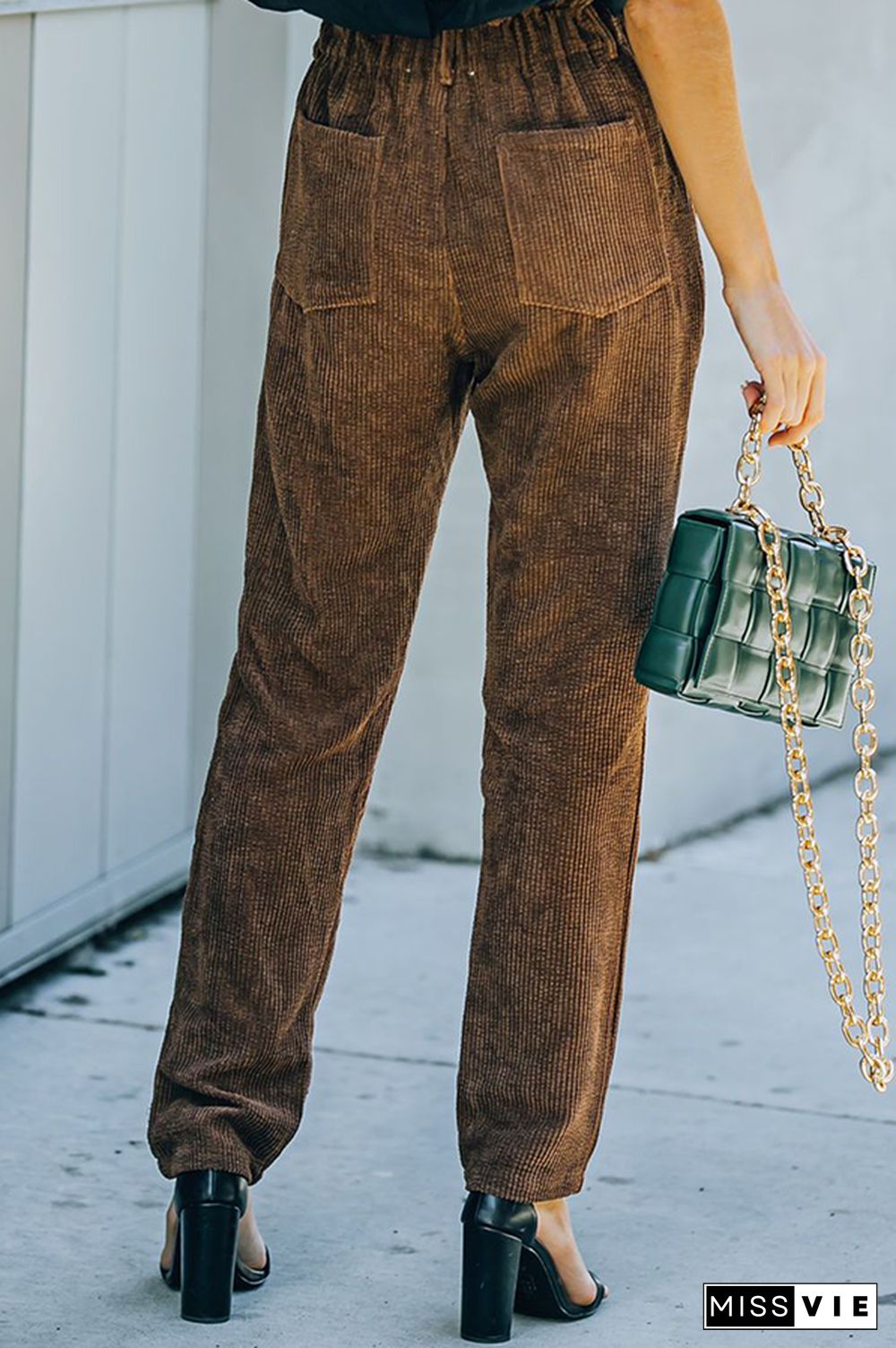 Casual Solid Split Joint Pocket Pencil Solid Color Bottoms